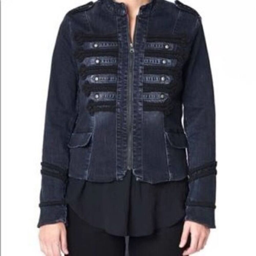 NICOLE MILLER Embellished Denim Military Jacket MEDIUM